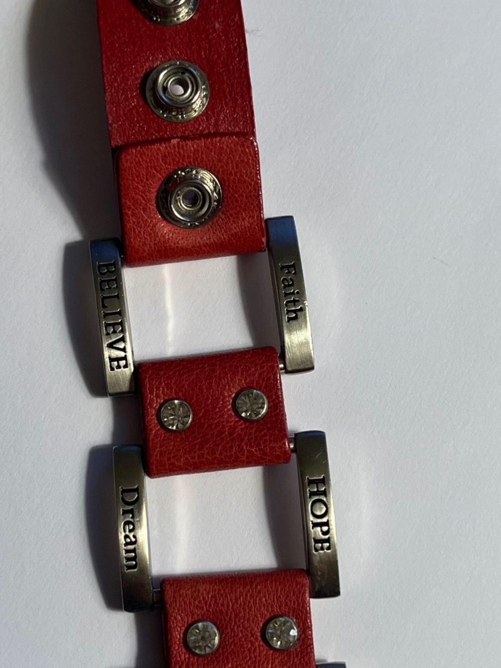 Inspirational Red Faux Leather Cuff Bracelet Faith Hope Love Dream